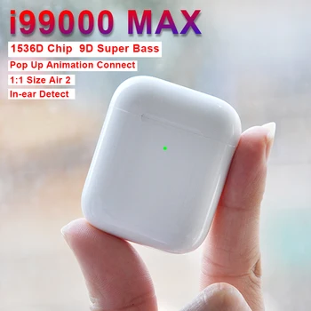 

i99000 MAX TWS Bluetooth Headphones 1536D Chip GPS Location Rename Smart Sensor Wireless Earphones 9D Super Bass PK i9000