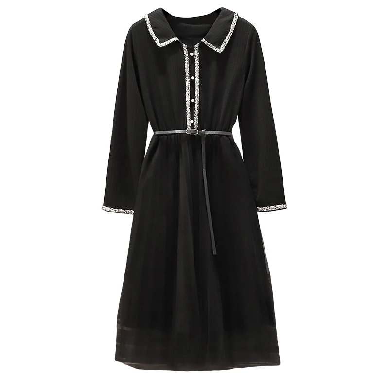 

Random Black Green Dress Women 2019 Fall Long Sleeve High Waist Elegant Party Midi Long Dress a line sashes Mesh Kint vestidos