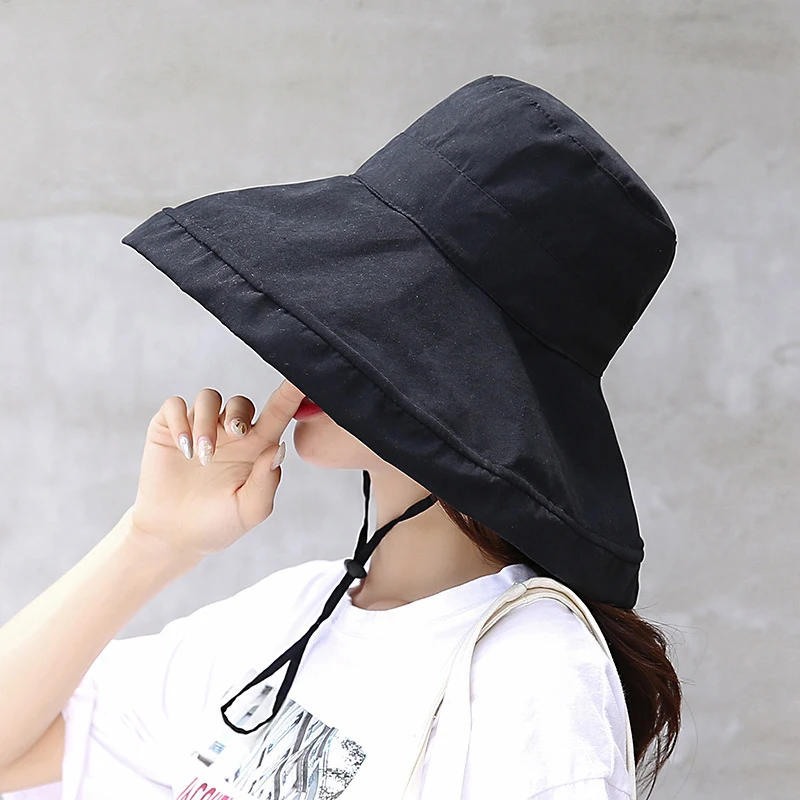 The New Spring And Summer Fisherman Hat Big Brim Sunshade Cloth Hat Foldable Double-sided Hat Solid Color Sunscreen Basin Hat waterproof bucket hat womens Bucket Hats