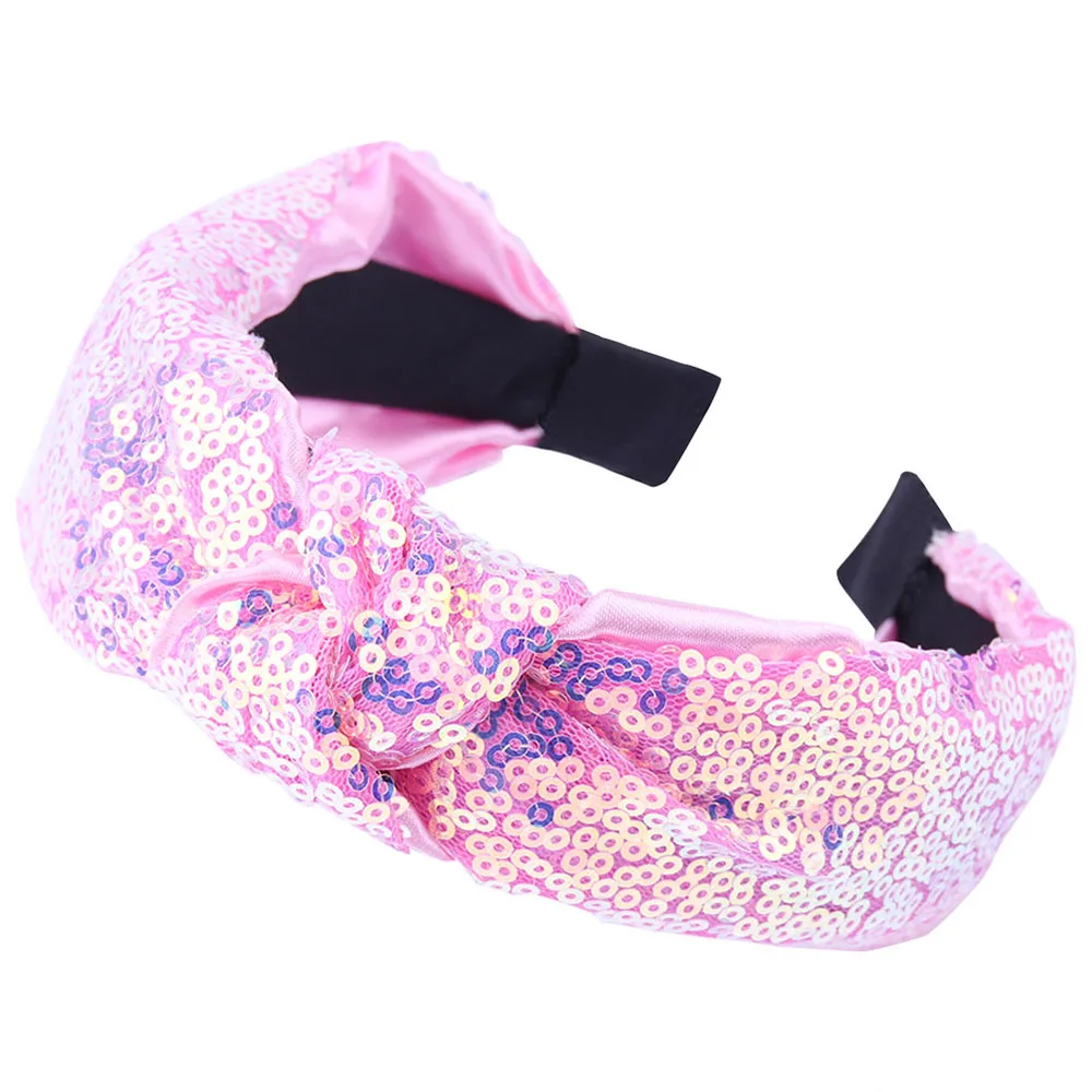 Повязка для волос Meimile с бантом для девочек, широкие аксессуары для волос для женщин, повязки на голову с блестками для девочек, праздничные подарки - Цвет: Pink headband
