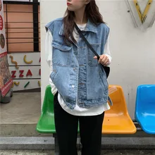 NNS бутик поло воротник однобортный Н-образный джинсовый жилет синий женское платье новые продукты крутой