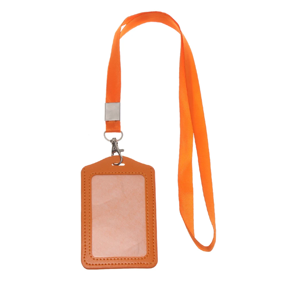 Унисекс, держатели для рабочих карт, с ремешком, ПУ, для банковских карт, для имени, для кредитных карт, для карт, для автобуса, для удостоверения личности, значок с шейным ремешком - Цвет: S-Orange