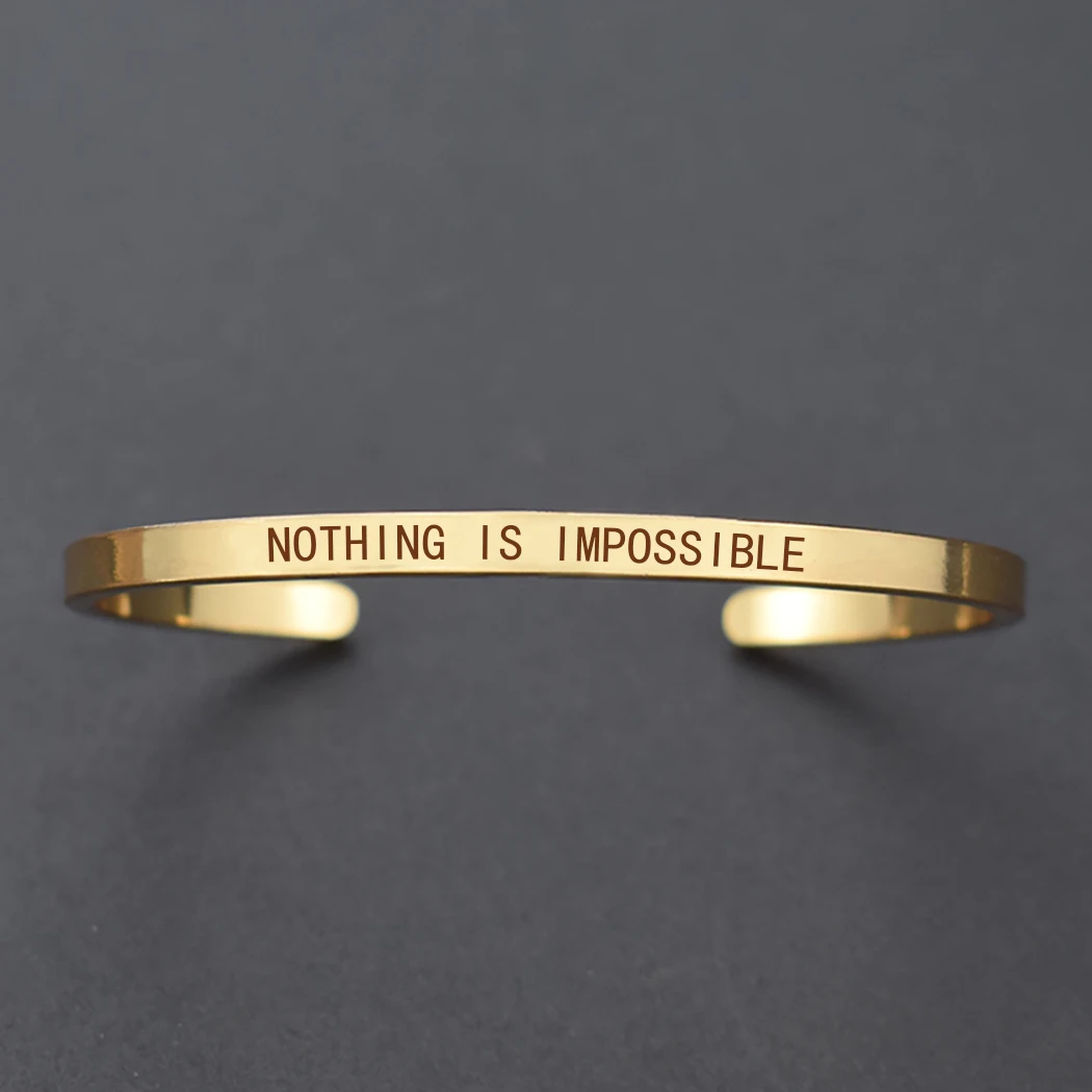 gold Черчилль Цитата "Never Give Up", "мотивационные Нержавеющая сталь браслеты с гравировкой цитатой жизни Ювелирные изделия Выпускной подарочные браслеты - Окраска металла: gold