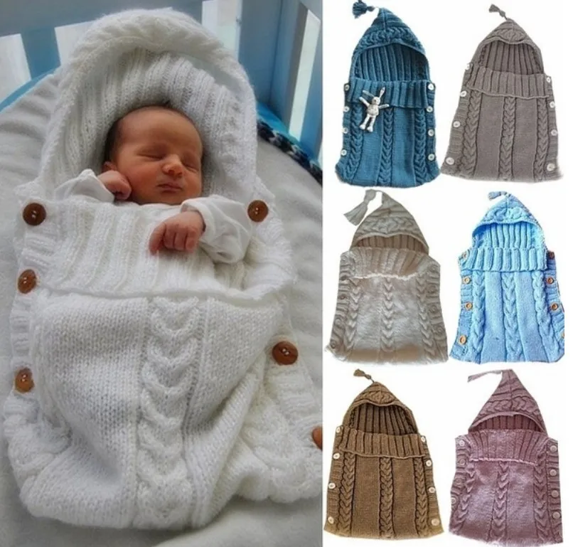 

Newborn Baby Winter Warm Sleeping Bags Infant Button Knit Swaddle Wrap Swaddling Stroller Wrap Toddler Blanket Sleeping Bags