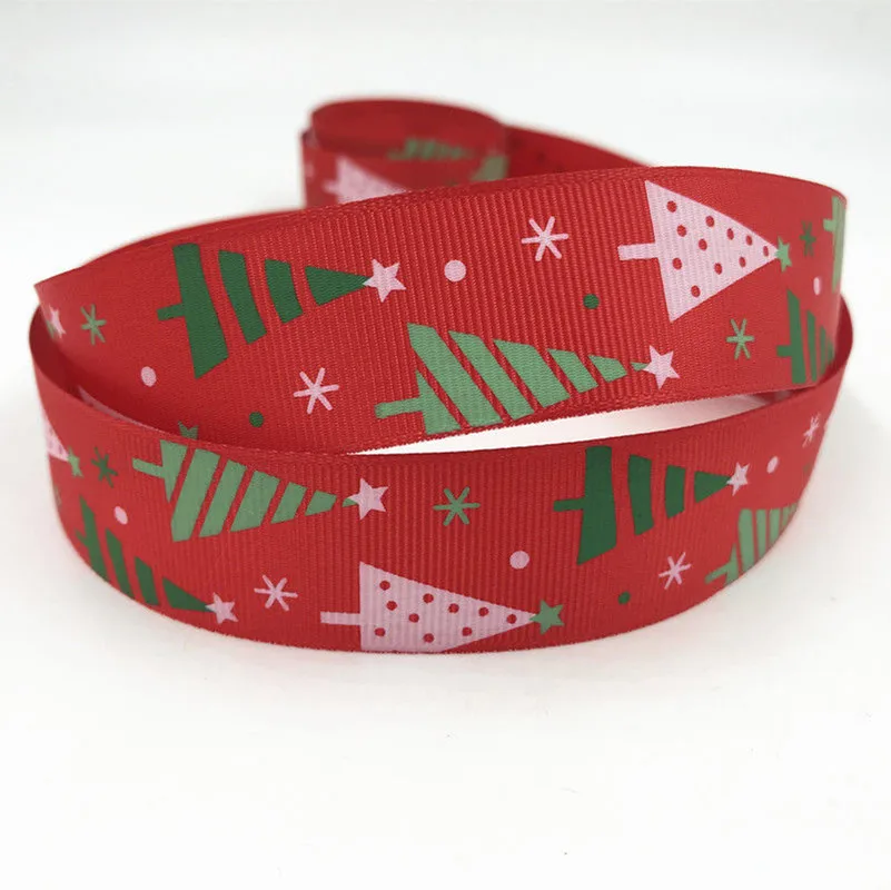 Red christmas tree DIY 20 ярдов Рождественская лента "(25 мм) перчатки/Рождественская елка шаблон Grosgrain лента - Цвет: Red christmas tree
