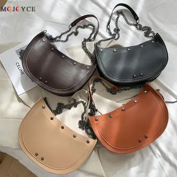 

Fashion Hobo Rivets Shoulder Messenger Bags for Women 2020 Casual Female PU Leather Chain Crossbody Purse Mini Money Handbag