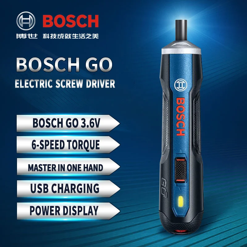 Аккумуляторная аккумуляторная отвертка Bosch Go с напряжением 3,6 В, мини-электроинструмент, 4 режима, регулируемые крутящие момента, Наборы отверток(синий