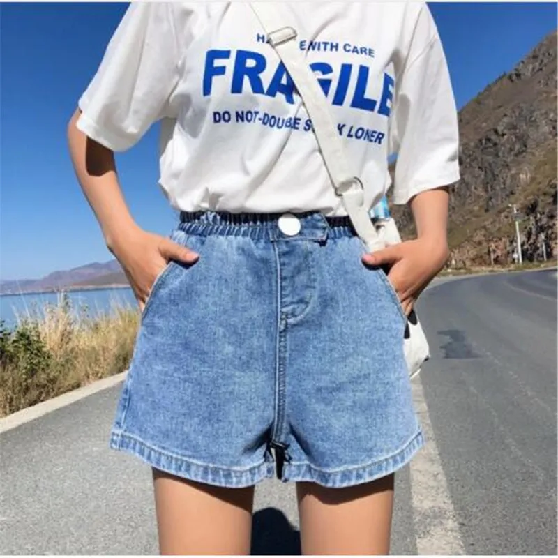 S-XL, 4 цвета, лето, корейский стиль, свободные, с карманами, эластичные, высокая талия, джинсовые шорты, женские, широкие, lege шорты для женщин(Z6280