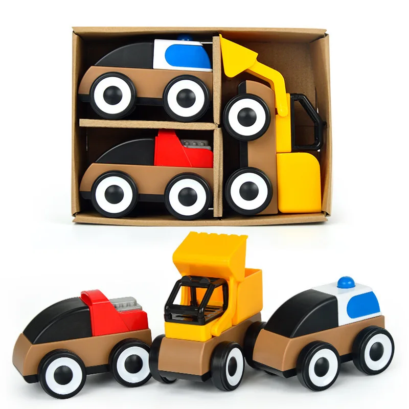 

Children DIY Assembled Flexible Building Blocks Cartoon Car Engineering Vehicle Excavator Model Car Sliding Toy Car