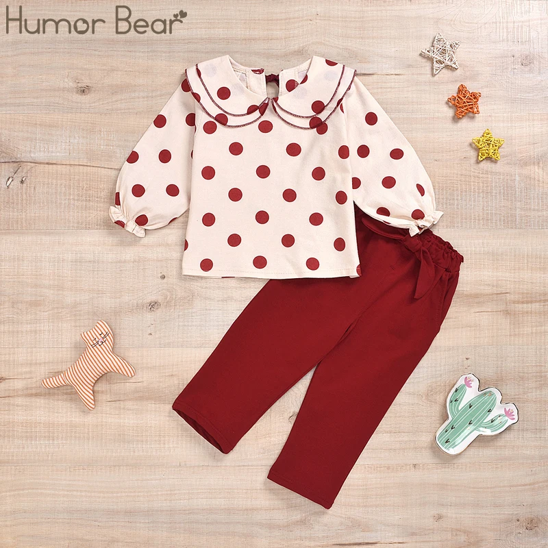 Humor Bear/Новинка года, комплект одежды для детей, рубашка для девочек+ штаны, комплекты из 2 предметов для девочек, милая одежда осенний костюм Одежда для маленьких девочек