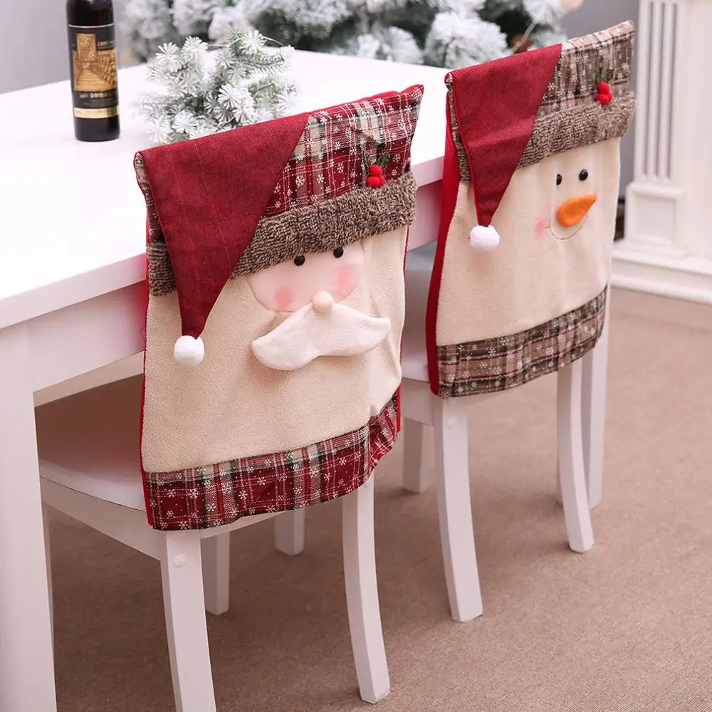 Christmas Decoration Home Decor Hat Back Chair Cover Decor Restaurant Hotel Square Stool Snow Man Furniture Decoration