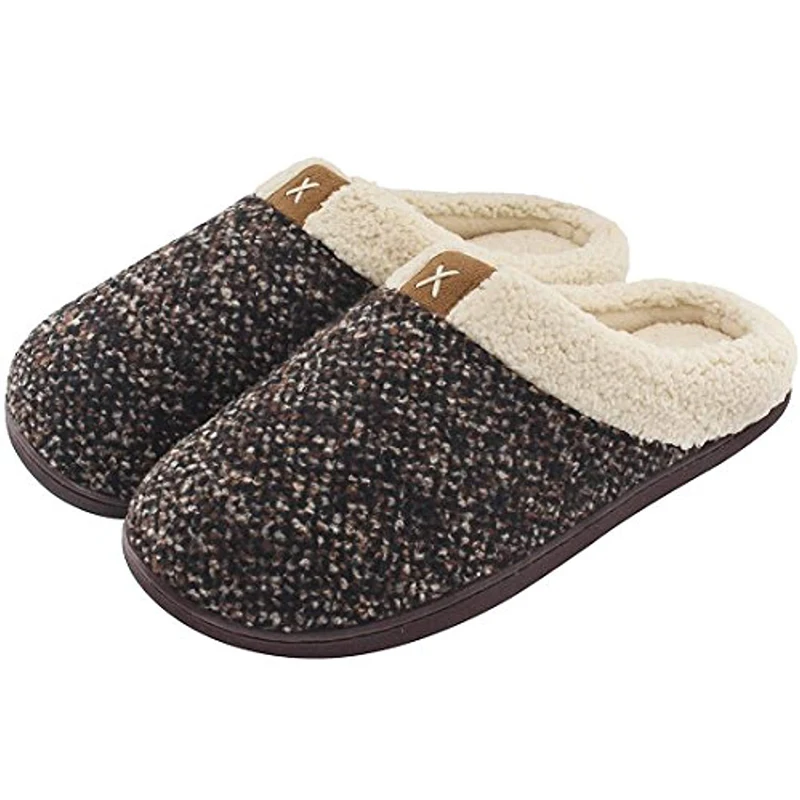 Men's Cotton Slippers House Shoes Memory Foam Lining Indoor Anti-Slip Comfort Slippers Male Winter Warm Family Floor Slipper