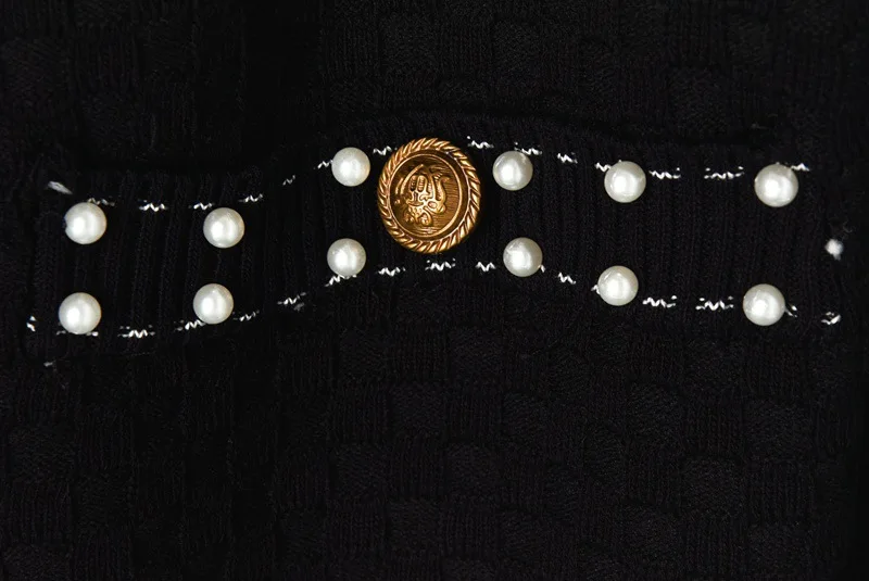 Роскошный брендовый дизайнерский вязаный свитер для женщин винтажный v-образный вырез Бисероплетение полосатый вязаный кардиган черный белый