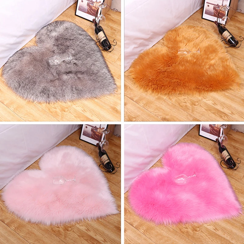 

Love Heart Rugs Shaggy Carpet Artificial Wool Sheepskin Hairy Mat Faux Fluffy Mats NO Lint Carpet For Living Kid Room New