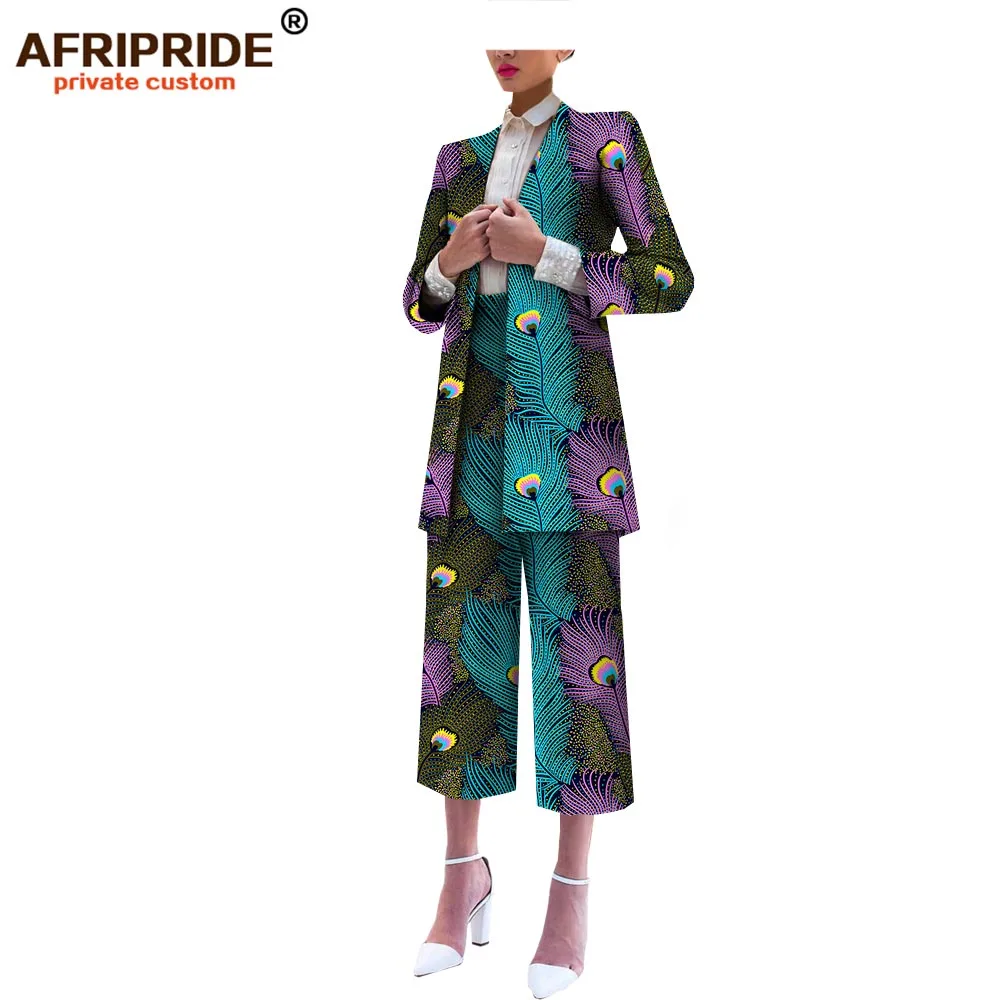 Afripride портной сделанный 2 шт костюм набор для женщин куртка+ длина до середины икры брюки женский хлопковый костюм A722608 - Цвет: 544J
