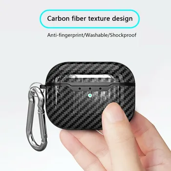 

Protective Case For AirPods Pro Carbon Fiber / Silicone Soft Shockproof Earphone Protective Cover For Air Pods Pro with Keychain