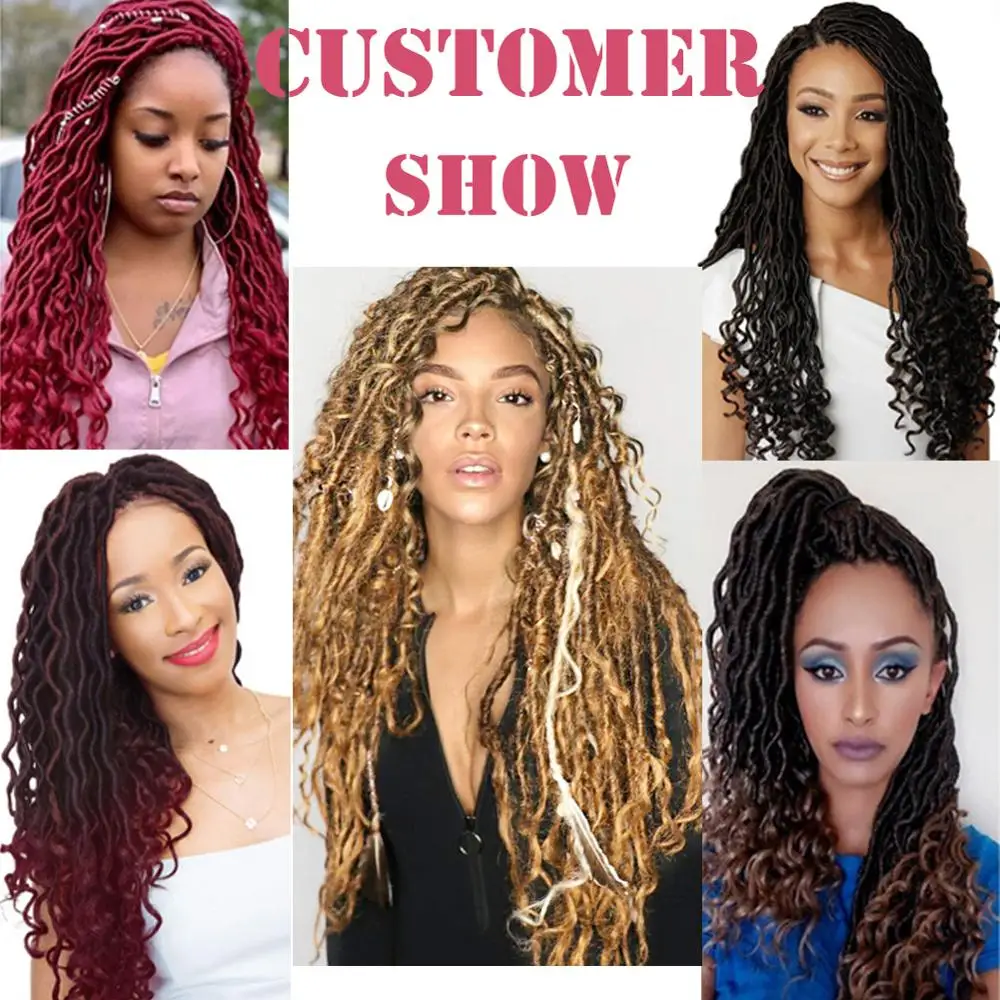 Mtmei Hair Goddess Faux Locs Crochet Hair 18&ldquo; 24Strands Wave Dreadlocks Black Brown Burgundy Ombre Braiding Extensions