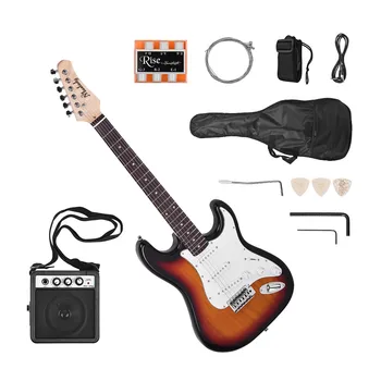 

Electric Guitar Right Hand 21 Frets 6 String Paulownia Body Maple Neck Solid Wood with Speaker Pitch Pipe Guitar Bag Strap