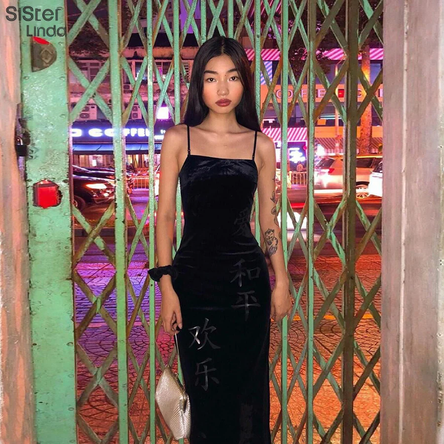 

Sisterlinda Letters Print Bodycon Mini Dress Women Fashion Spaghetti Strap Dress Female 2019 Retro Party Dresses Vestidos Mujer