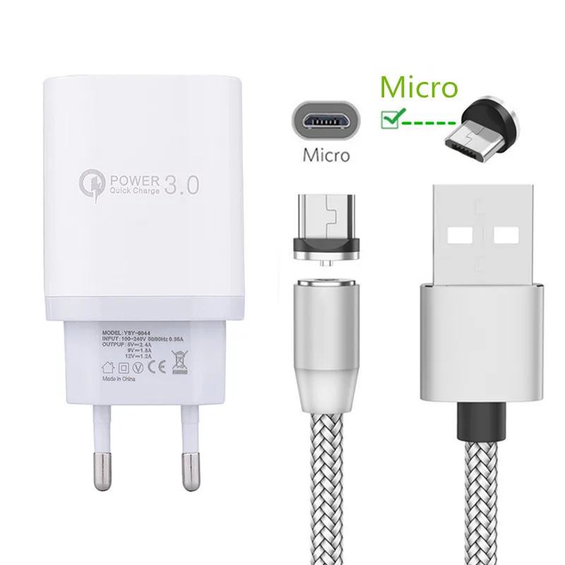 Магнитный кабель Micro usb для Samsung Huawei Honor 8A Xiaomi Redmi 7 6 Oppo P Smart 2019 мобильный телефон QC 3 0