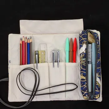 

1 Pc Roll-up Pencil Bags China Style Pen Wrap Cherry Crane Pattern Creative and Simple Stationery Storage