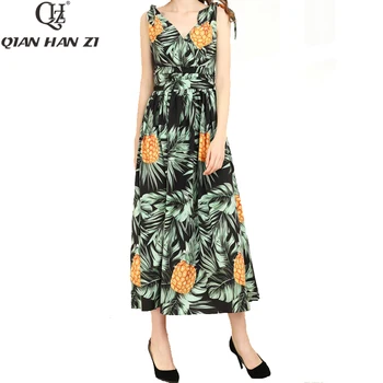 

Qian Han Zi 2020 designer fashion summer Jumpsuit Women's Sleeveless Elegant Green Print Casual Slim High Split Jumpsuit