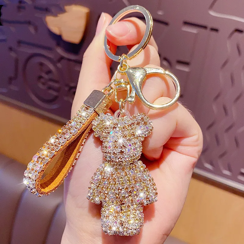 Creative Luxury PU Leather Bear Doll Keychain Rhinestone Bear