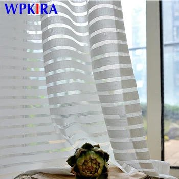 

Factory direct Blinds Modern Simplity White Stripes Gauze For Living room Semi-Shading Voile Curtain For Office Kitchen WP135D3