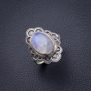 

StarGems Natural Rainbow Moonstone Handmade 925 Sterling Silver Ring 8.5 D4120