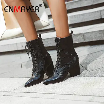 

ENMAYER Short Plush Solid Cross-tied Boots Women Zip Pointed Toe PU High Heel Boots Purple Snow Boots SkyBlue Mid-Calf Boots