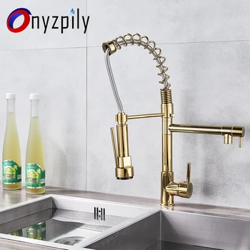 

Onyzpily Golden Black Kitchen faucet Pull Down Sink Faucet 360 Rotation Deck Mounted Faucet Cold and Hot Mixer