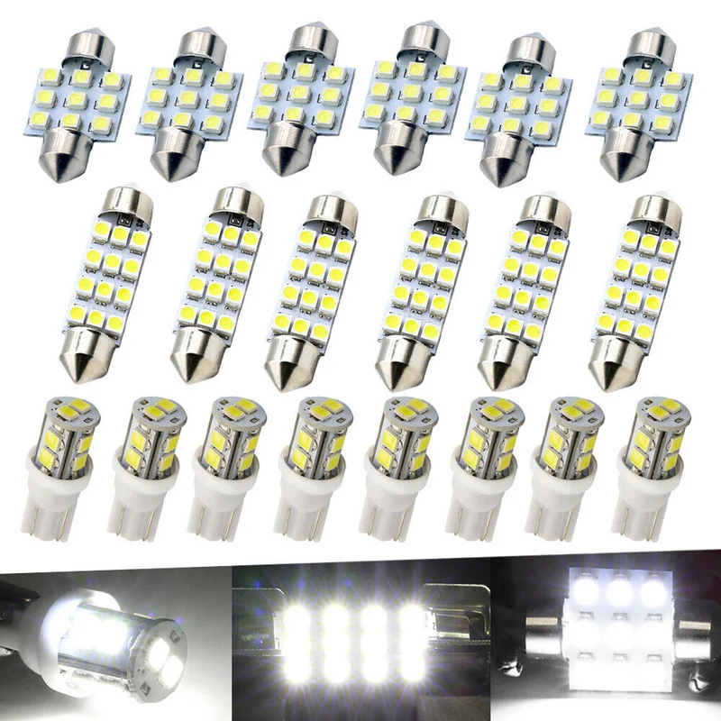 

20pcs Combo Creative Car Tuning LED Car Interior Inside Lights Dome Map Door License Plate Lamp White Universal Auto Accessories