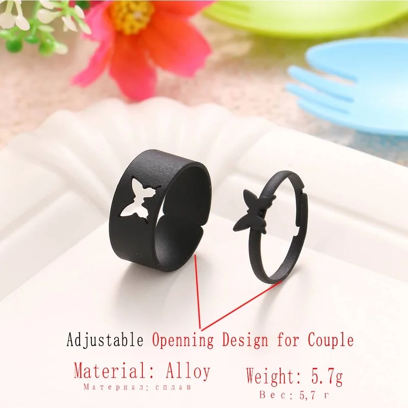 Punk Colorful Snake Butterfly Lover Couple Rings Set for Women Men Engagement Wedding Adjustable Opening Rings Fashion Jewelry wedding rings finger rings fashion rings engagement rings fashion ring couple rings punk rings