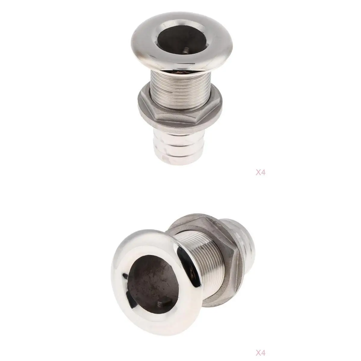 8x Boat Thru Hull Fitting/Drain 1-1/4 inch 1 inch Hose Barb, Marine Grade 316 Stainless Steel