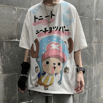 

T-shirt New summer short-sleeved men's Korean version trend wild cartoon retro printing couple Best tops Free shipping