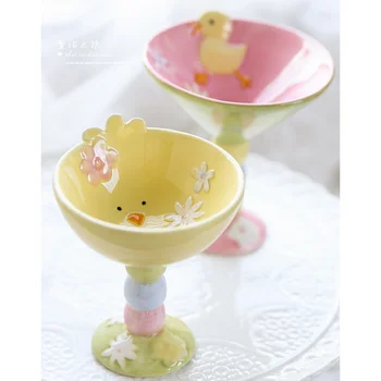 

Kitchen Decoration Decoration Super Cute Hand-painted Chick Duck Bunny Dessert Ice Cream Pudding Cup Tall Bowl LB032609