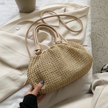 

Straw Woven Cloud Bags For Women 2020 Summer PU Leathe Handbags Shoulder Bag Summer Holiday Beach Crossbody Bag Female