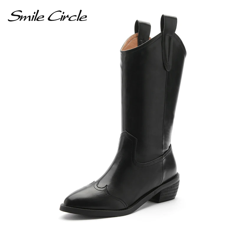 

Smile Circle slip-on Short Boots Women platform shoes 2019 Autumn fashion Pointed toe To the calf boots Ladies
