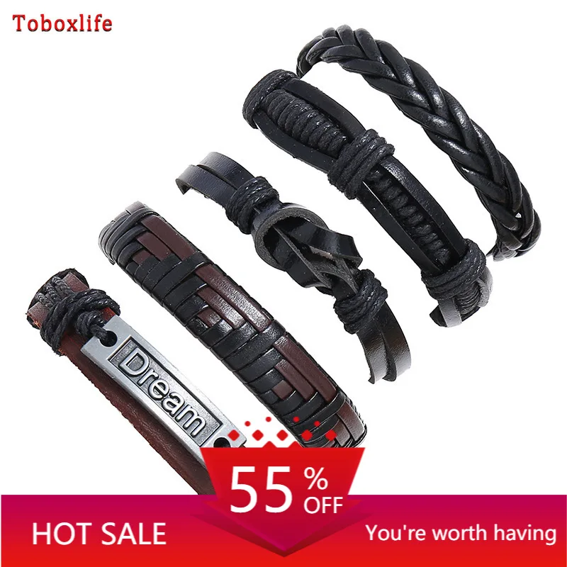 

Toboxlife Fashion Braided Handmade Rope Wrap Bracelets & Bangles Male Gift Multilayer Leather Bracelet Men Wrap Bracelet Jewelry