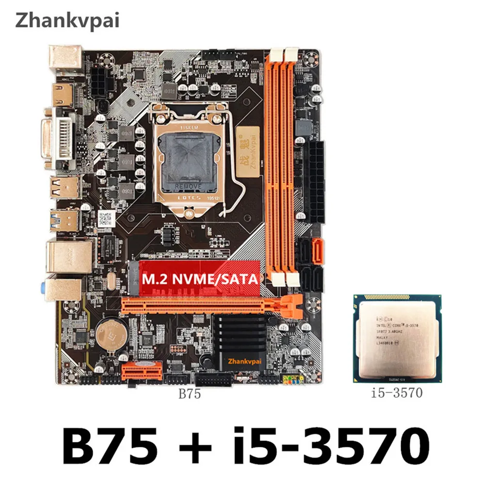 Nova b75 lga1155 ddr3 placa mãe + intel core quad core i5 3570CPU núcleo integrado exibição principal freqüência 3.4ghz placa mãe kit|Placas-mães| - AliExpress