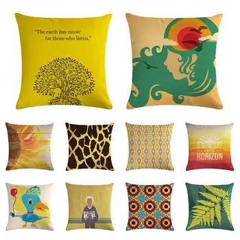 

New sunflower green plant pillow case three color stripe cushion cover car office sofa home decoration pillow cover 45x45cm