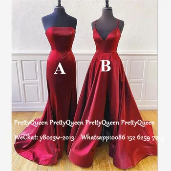 

Burgundy Prom Dresses Vestido De Festa 2020 Spaghetti Strap Cheap Long Sweep Train Formal Evening Dress Party Gown