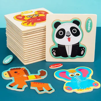 3D Wooden Puzzle Jigsaw Toys For Children Wood 3d Cartoon Animal Puzzles Intelligence Kids Early Educational Toys for children 1