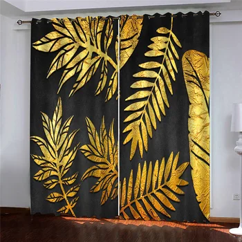 

custom modern window curtains 3D Abstract leaves curtains for living room bedroom blackout curtains