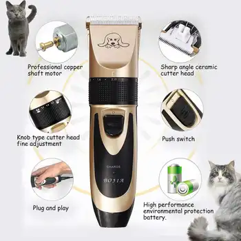 

Electrical Pet Hair Trimmer Rechargeable Pet Dog Cat Low-noise Hair Clipper Grooming Shaver Cut Machine Set +Spare Blade
