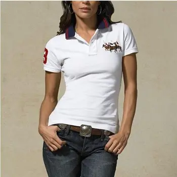

Free shipping!Summer Fashion wholesale New Brand big Horse Solid Striped 100% cotton Short Sleeve women's Slim Polo shirt.D