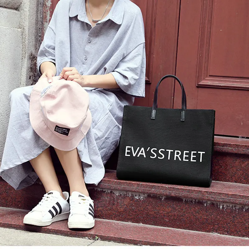 

SoudElor New Women Shoulder Cloth Bags Female Canvas Tote Bags Fashion Shoulder Bag Concise Letter Printing Ladies Shopping Bags
