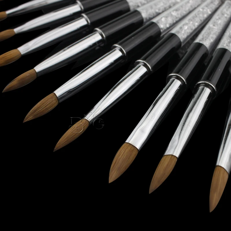 

100% Kolinsy Nail Art Brush Set Crystal Handle Acrylic UV Gel Glitter Drawing Painting Brushes Carving Flower Pens Nail Tool