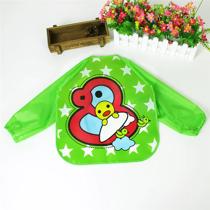 Детский рисовый фартук, карман для еды, с длинным рукавом, анти-одежда, водонепроницаемые нагрудники, ткань для еды, игрушки, одежда, мягкое покрытие, мультяшное животное, малыш - Цвет: Green star duck