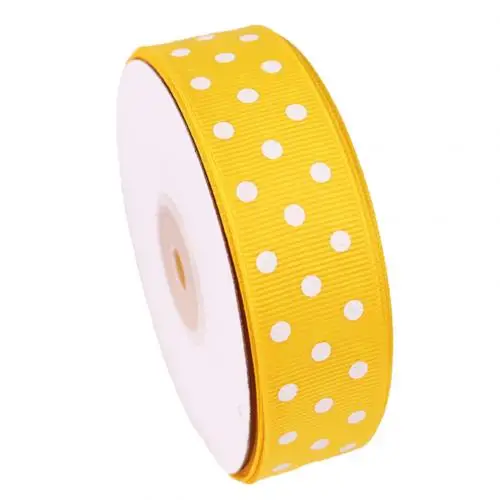 New 25 Yards Dot Print Satin Ribbon Bow Packing Craft Wedding Party DIY Decoration - Цвет: Цвет: желтый